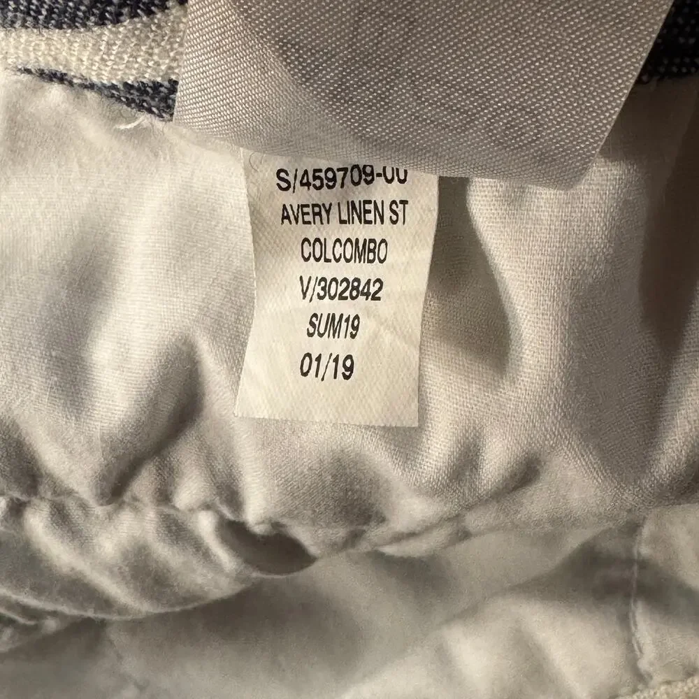 Banana Republic SZ 12 Avery Ankle Pants Striped Linen Blend Stretch Pockets